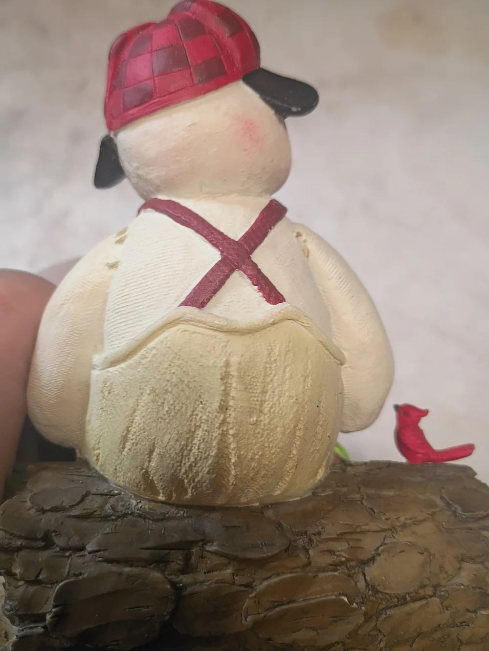 Vintage Hallmark Hunting Cap Snowman Sitting on a Log Tea Light Candle Holder